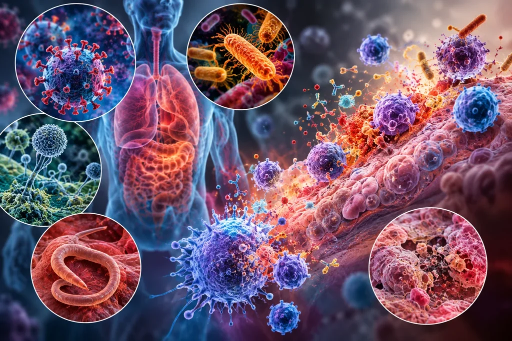 Mecanismos de lesión celular y tisular causados por patógenos infecciosos y respuestas inmunitarias